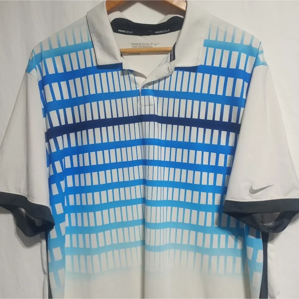 Nike Gold Tour Performance DriFit Blue And White Polo Size XL